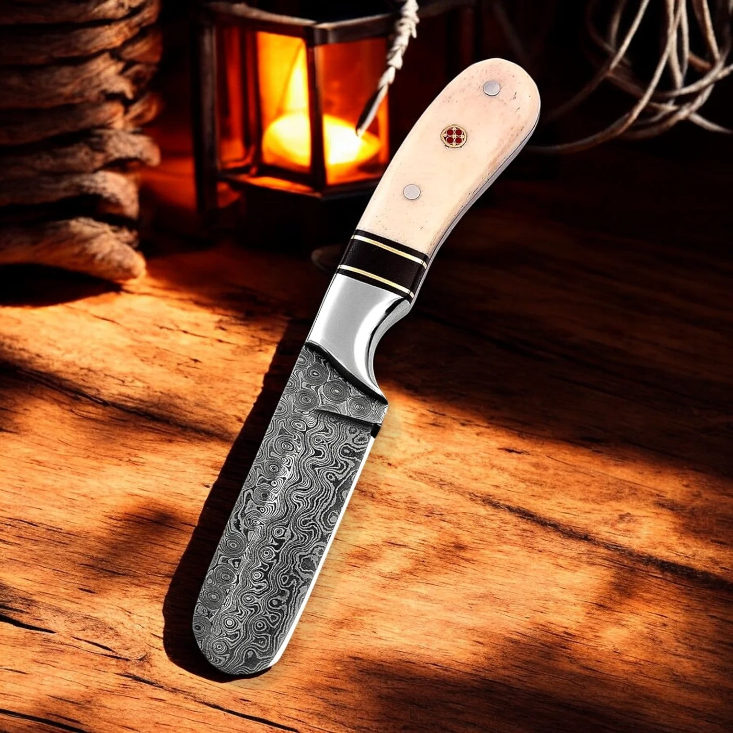 Custom Handmade Bull Cutter Knife – 7" Raindrops Damascus Steel - Image 2