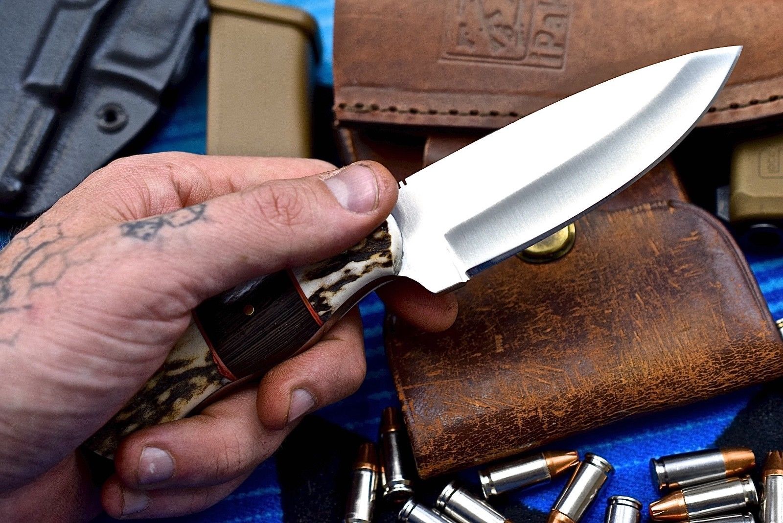 Custom Handmade D2 Steel Hunting Knife with Antler Handle - Image 3