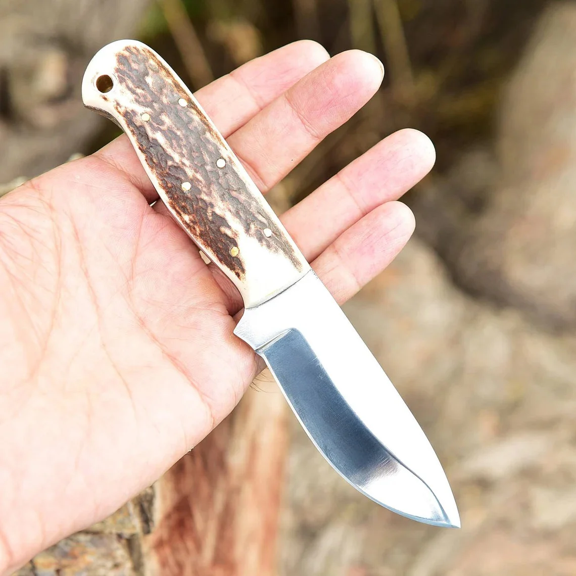 "Custom Handmade D2 Steel Skinning Knife | Antler Horn Handle | 7 Inches | Leather Sheath | KBS Knives Store" - Image 2