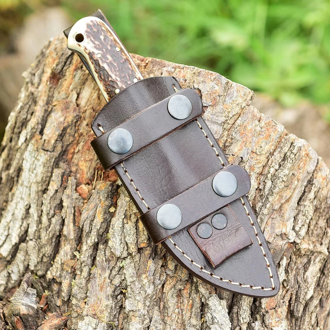 "Custom Handmade D2 Steel Skinning Knife | Antler Horn Handle | 7 Inches | Leather Sheath | KBS Knives Store" - Image 3