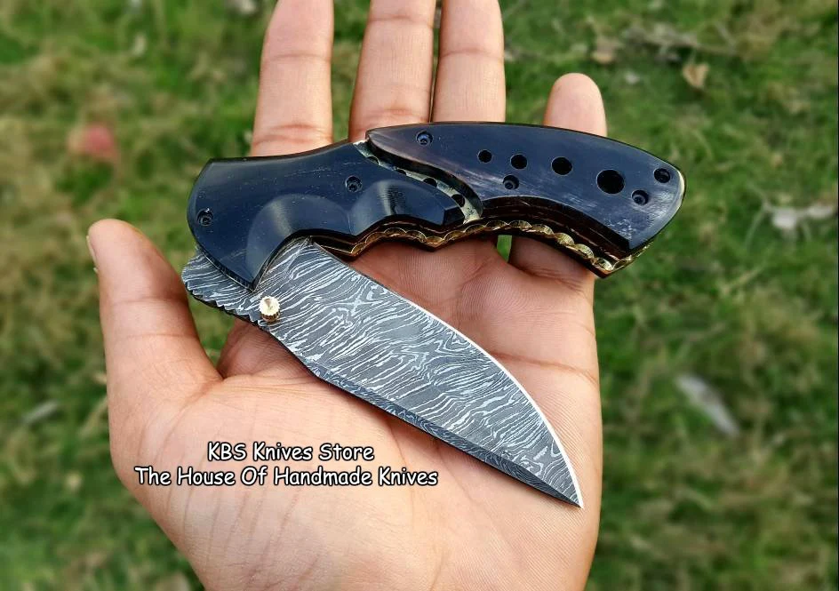 Custom Handmade Damascus Blade EDC Folding Pocket Knife With Pocket Clip - Image 2