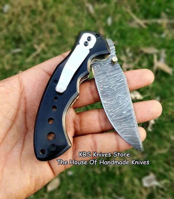 Custom Handmade Damascus Blade EDC Folding Pocket Knife With Pocket Clip - Image 3