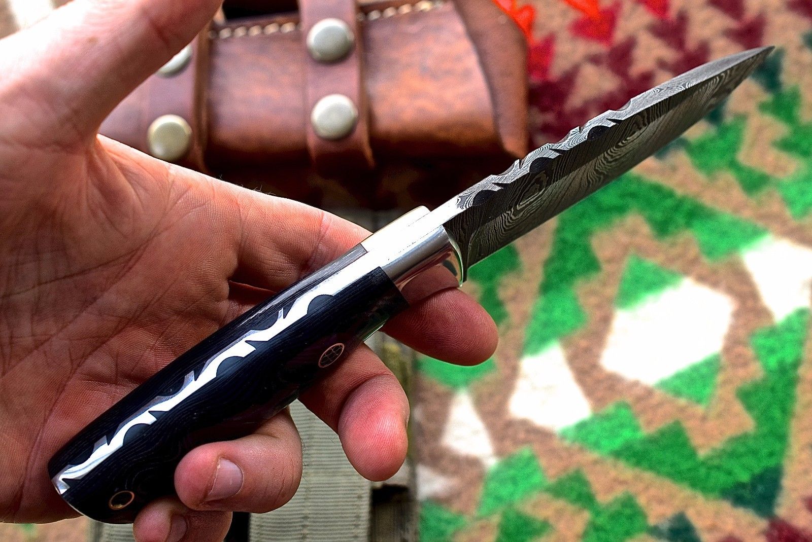Custom Handmade Damascus Bushcraft Hunting Skinning Skinner Micarta Knife - Image 2