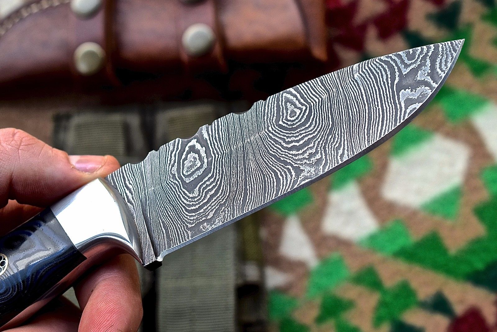 Custom Handmade Damascus Bushcraft Hunting Skinning Skinner Micarta Knife - Image 3