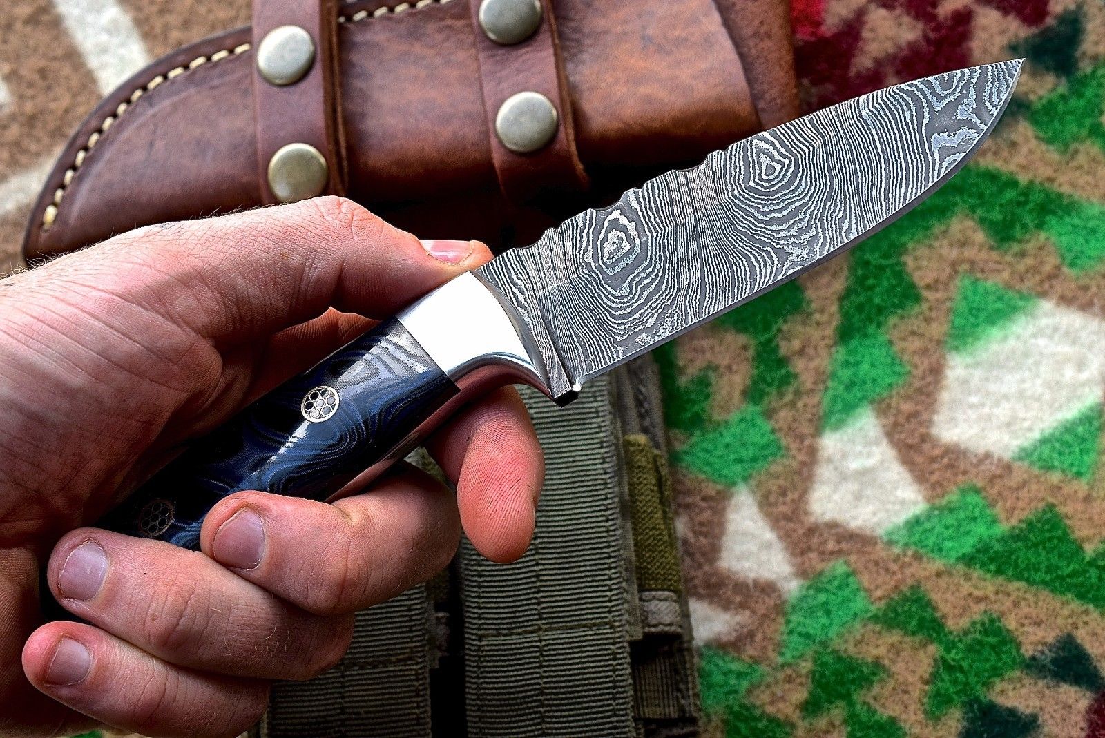 Custom Handmade Damascus Bushcraft Hunting Skinning Skinner Micarta Knife - Image 6