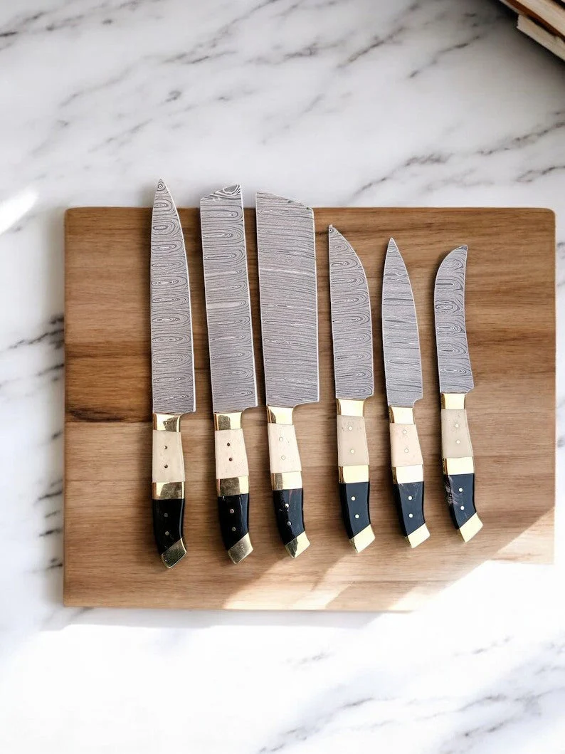 Custom Handmade Damascus Chef Knife Set with Bone Handles - Image 2