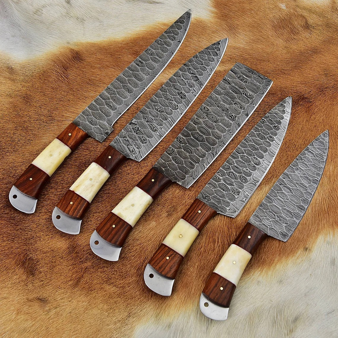 Custom Handmade Damascus Cooking Knife Set - 5 Pieces - Image 2