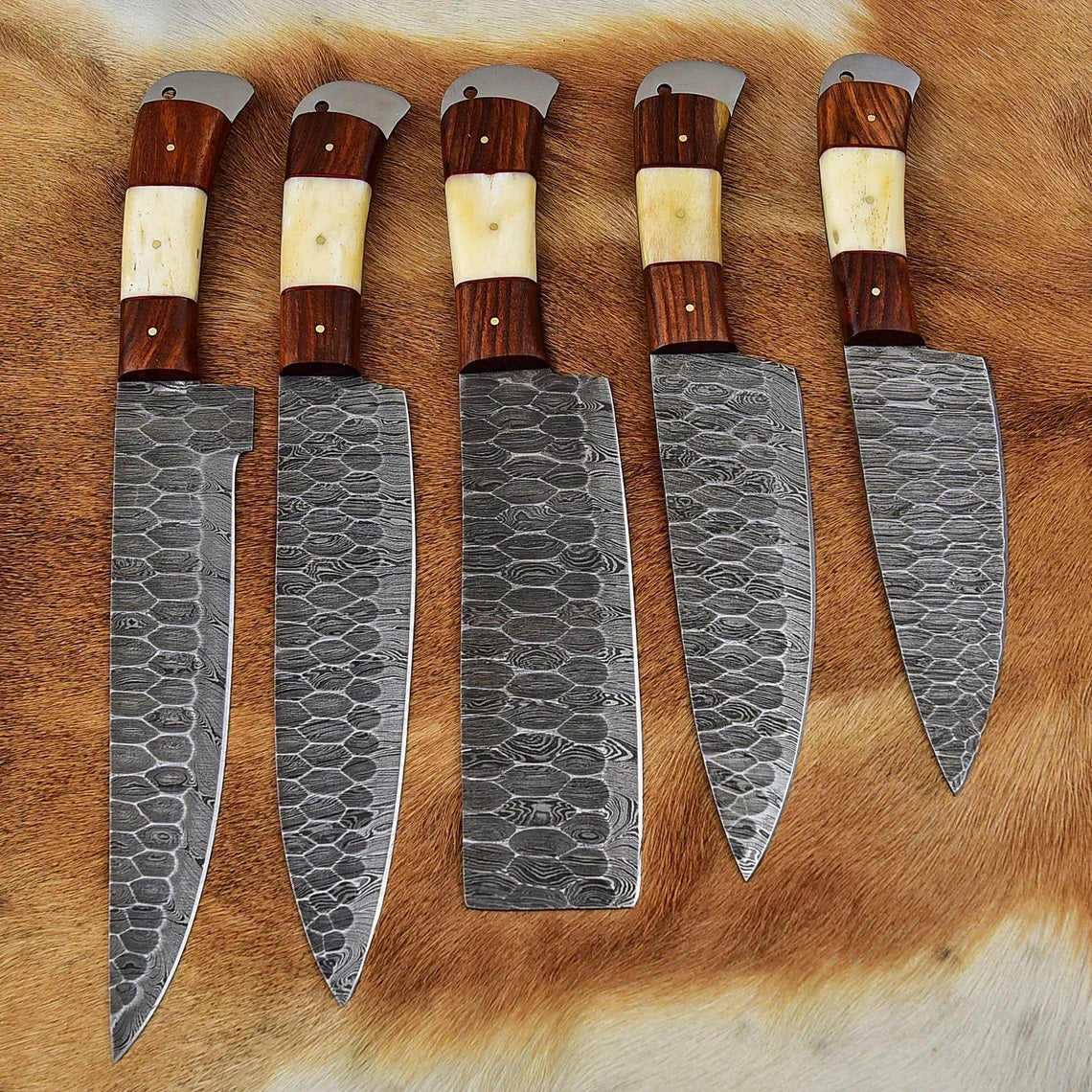 Custom Handmade Damascus Cooking Knife Set - 5 Pieces - Image 3