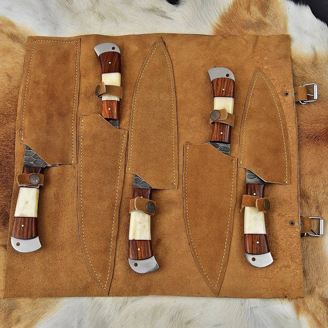 Custom Handmade Damascus Cooking Knife Set - 5 Pieces - Image 5
