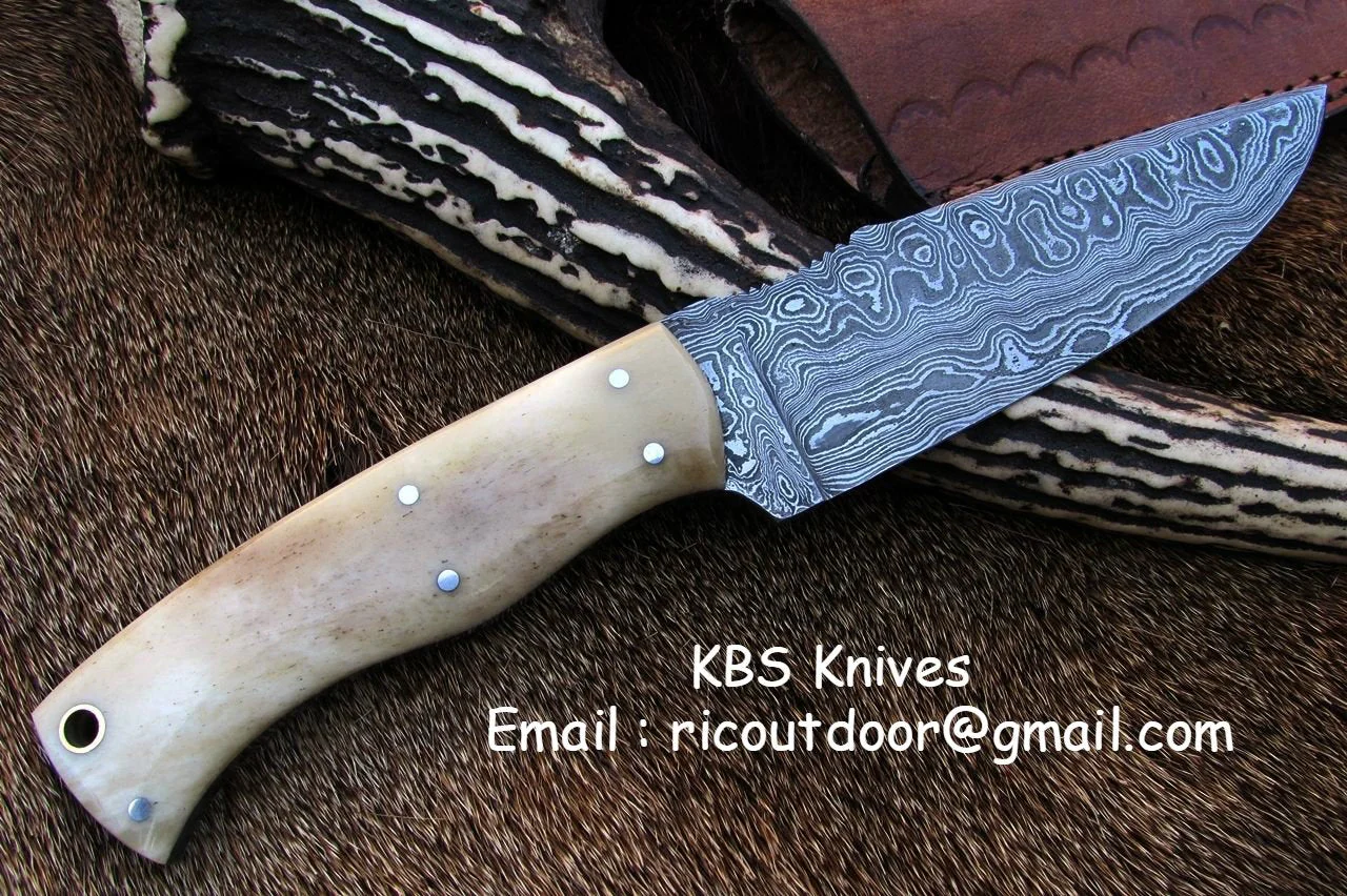 Custom Handmade Damascus Deer Hunting Knife | 10 Inches | Bone Handle | KBS Knives Store - Image 2