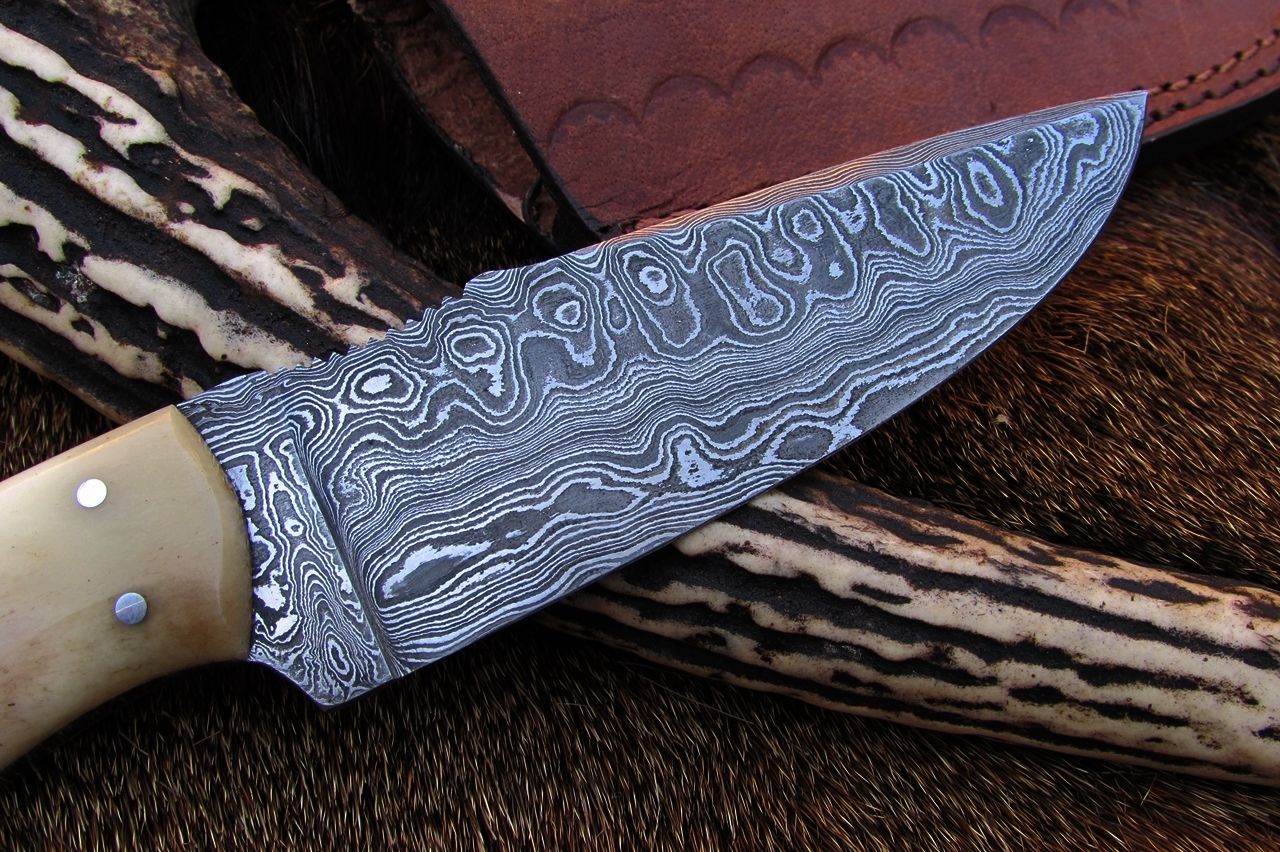 Custom Handmade Damascus Deer Hunting Knife | 10 Inches | Bone Handle | KBS Knives Store - Image 3
