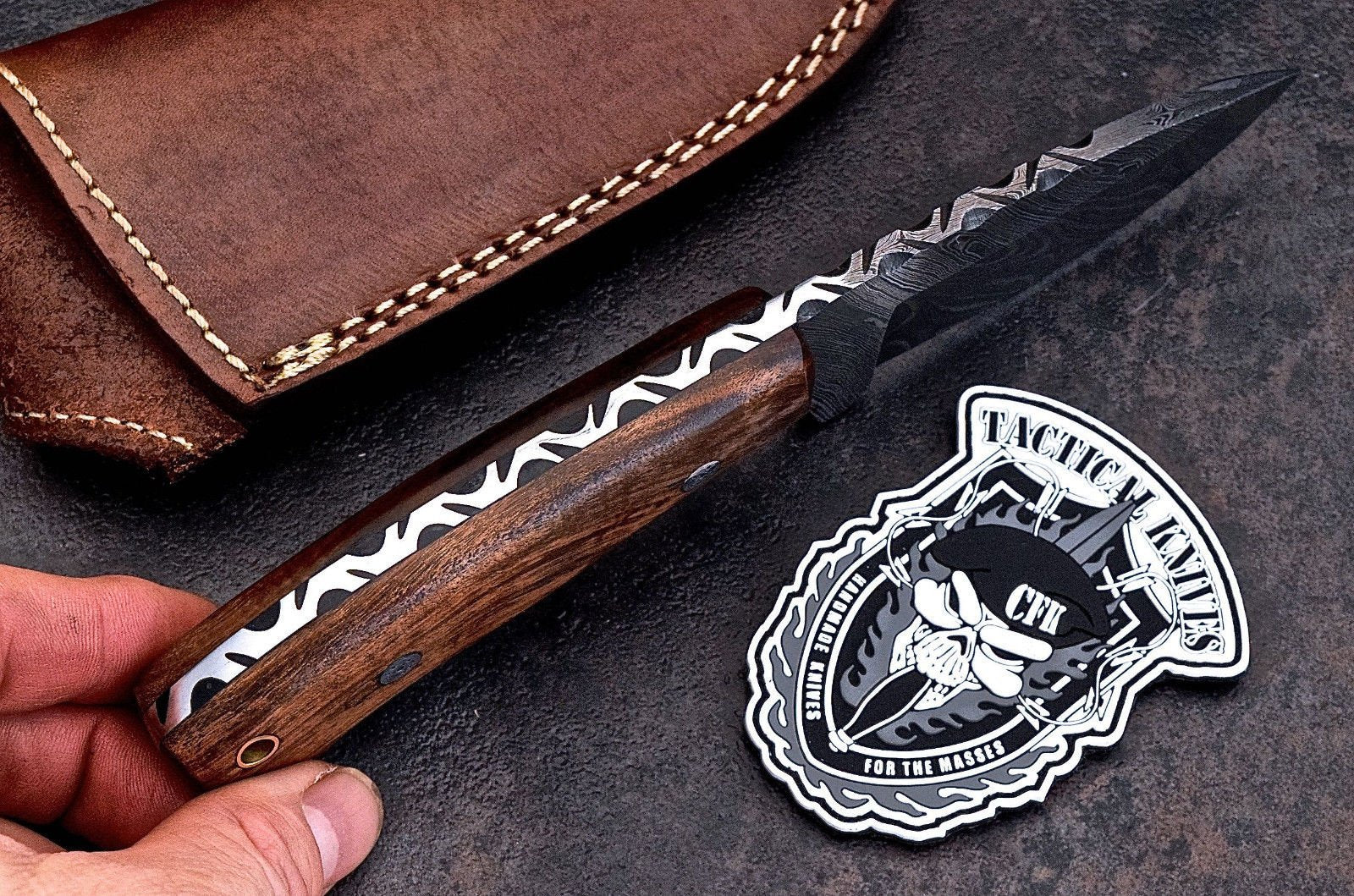 Custom Handmade Damascus Exotic Black Walnut Burl Wood Hunting Knife - Image 3