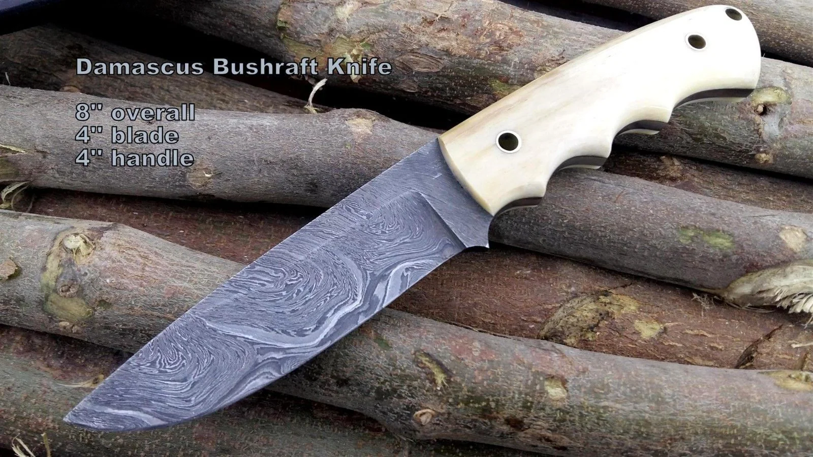 Custom Handmade Damascus Hunters Knife with Leather Sheath - Image 2