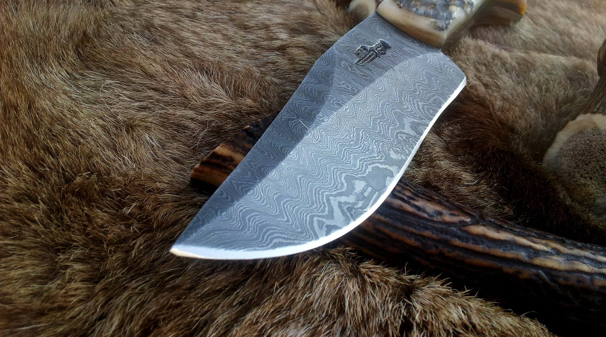 Custom Handmade Damascus Hunting Knife | Full Tang Damascus Steel with Sheep Horn Handle | 9.5 Inches | Leather Sheath | KBS Knives - Image 2