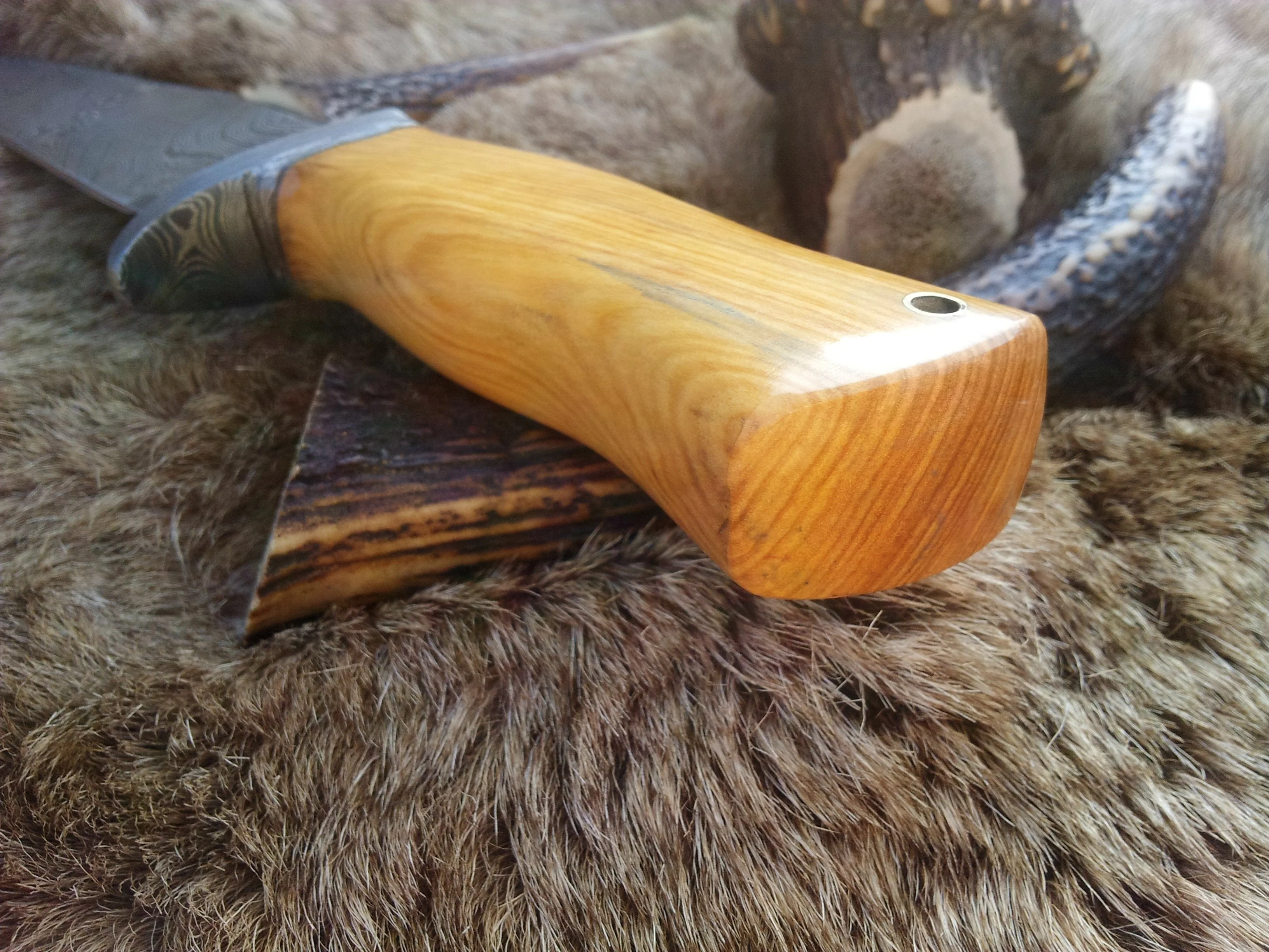 Custom Handmade Damascus Hunting Knife | Olivewood Handle with Damascus Guard | 12 Inches | Leather Sheath | KBS Knives - Image 3