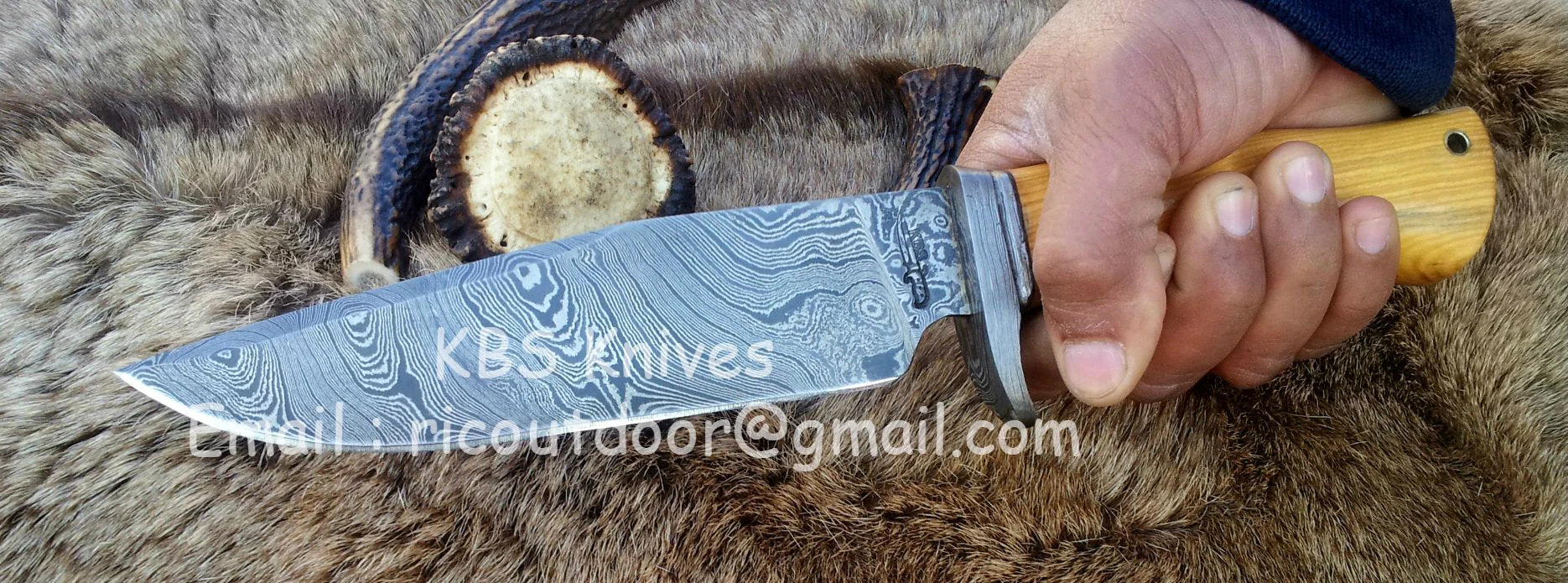 Custom Handmade Damascus Hunting Knife | Olivewood Handle with Damascus Guard | 12 Inches | Leather Sheath | KBS Knives - Image 4