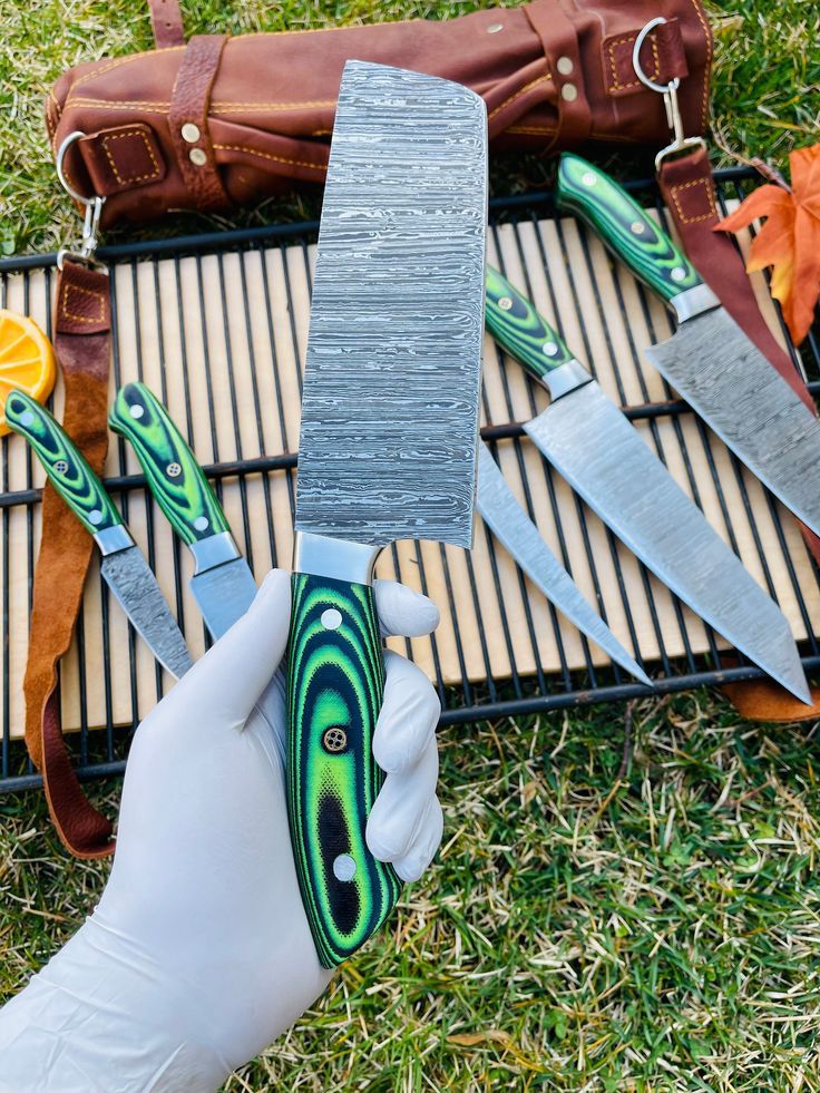 Custom Handmade Damascus Kitchen Knife Set – 6-Piece with G10 Handles - Image 3