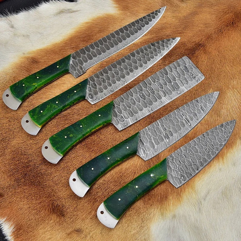 Custom Handmade Damascus Knife Set Kitchen - 5 Pieces - Image 2