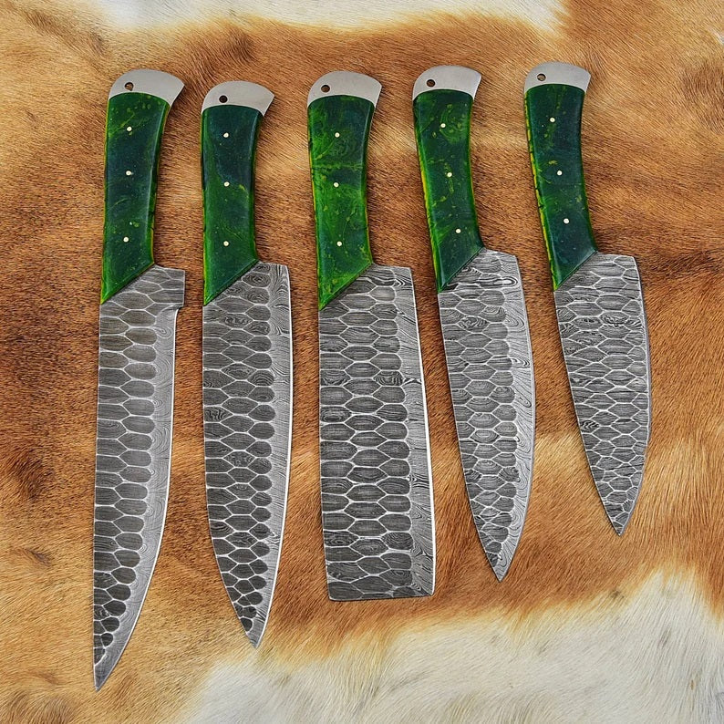 Custom Handmade Damascus Knife Set Kitchen - 5 Pieces - Image 3