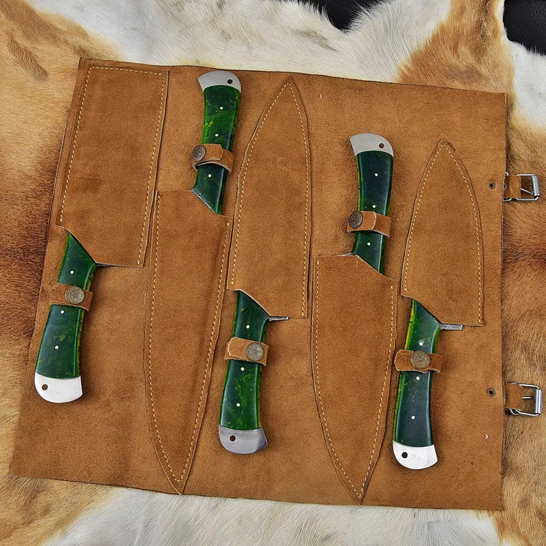 Custom Handmade Damascus Knife Set Kitchen - 5 Pieces - Image 4