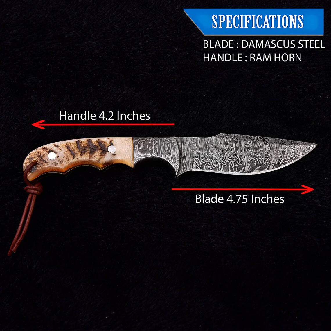 Custom Handmade Damascus Skinning Knife with Sheep Horn Handle, 9-inch - Image 4