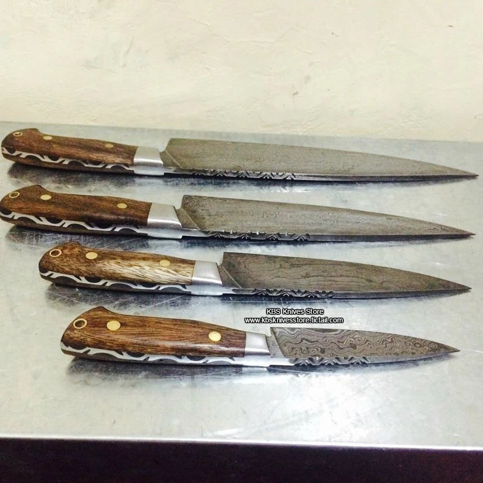 Custom Handmade Damascus Steel Chef/Kitchen Knives Set - Image 2