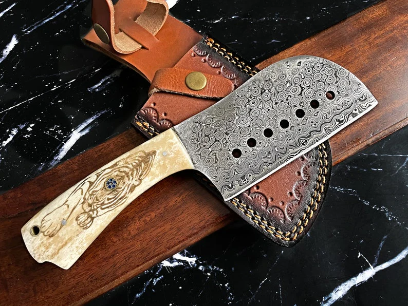 Custom Handmade Damascus Steel Cleaver Knife - Image 2