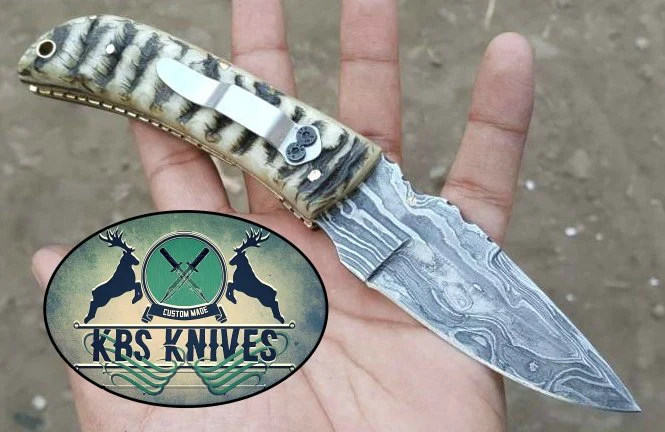 Custom Handmade Damascus Steel EDC Folding Knife With Pocket Clip - Image 2