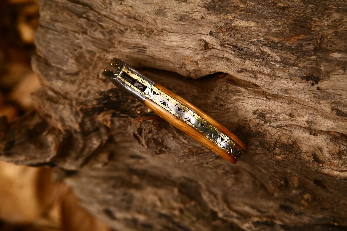 Custom Handmade Damascus Steel EDC Folding Pocket Knife | 3-Inch Blade, Colored Bone Handle, Leather Case | Ideal Gift for Any Occasion by KBS Knives - Image 6