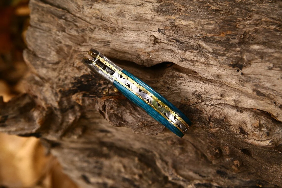 Custom Handmade Damascus Steel EDC Folding Pocket Knife – Exotic Wood Handle, 3-Inch Blade, Leather Case – Ideal Wedding Gift - Image 6