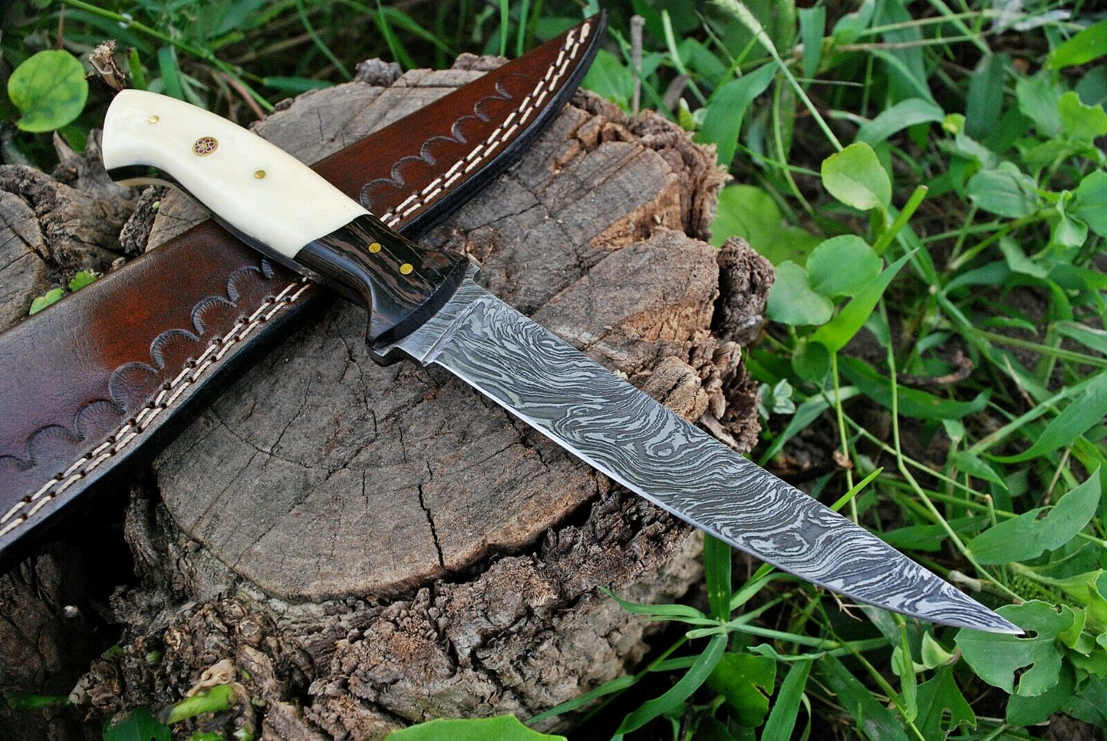 Custom Handmade Damascus Steel Fillet Knife with Wenge Wood and Bone Handle - 11-inch Overall Length" - Image 2