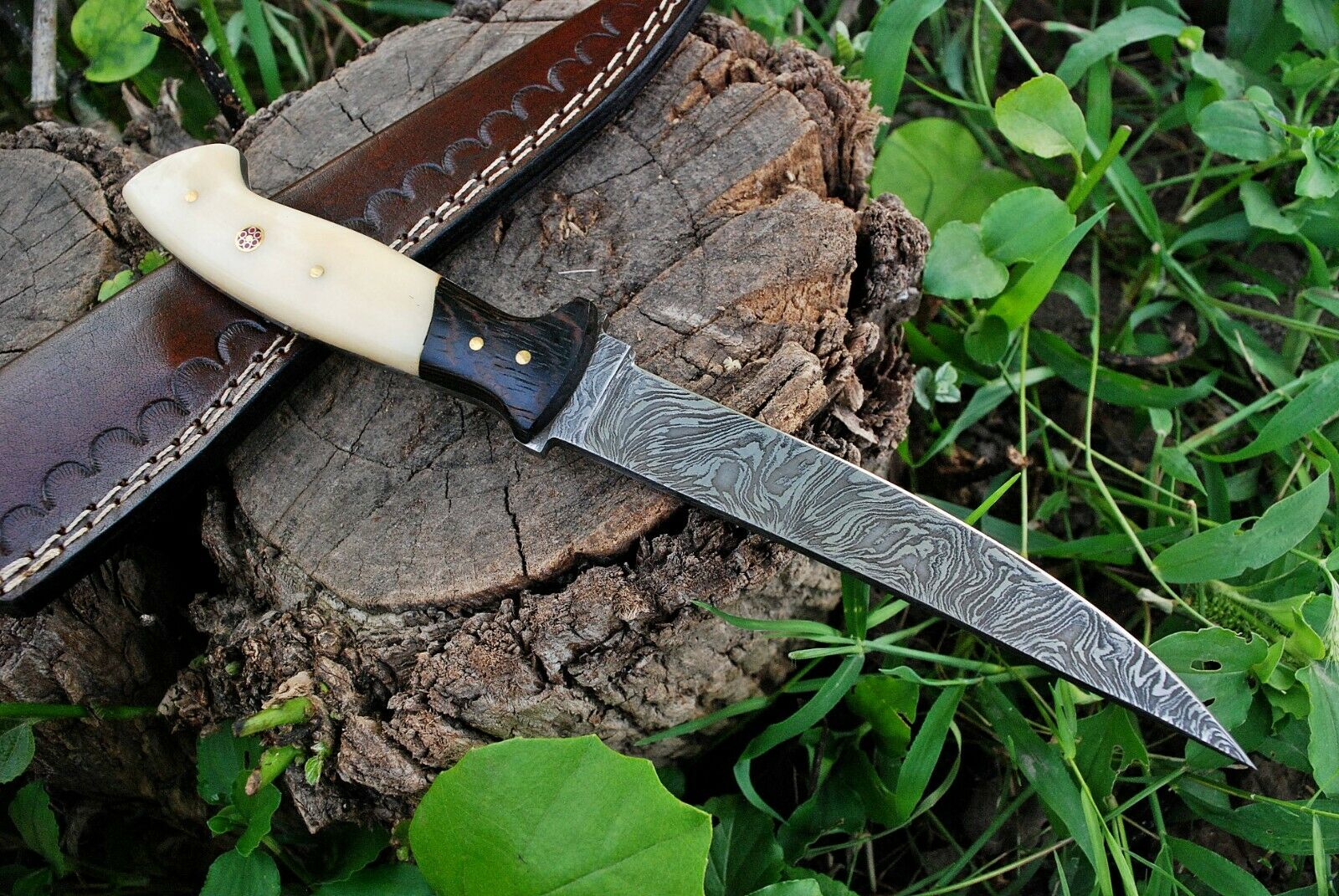 Custom Handmade Damascus Steel Fillet Knife with Wenge Wood and Bone Handle - 11-inch Overall Length" - Image 4