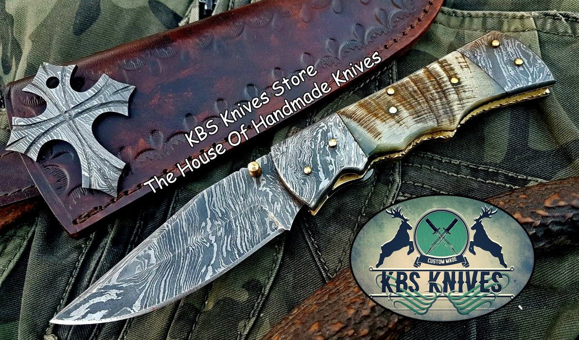 Custom Handmade Damascus Steel Folding Knife - Image 2