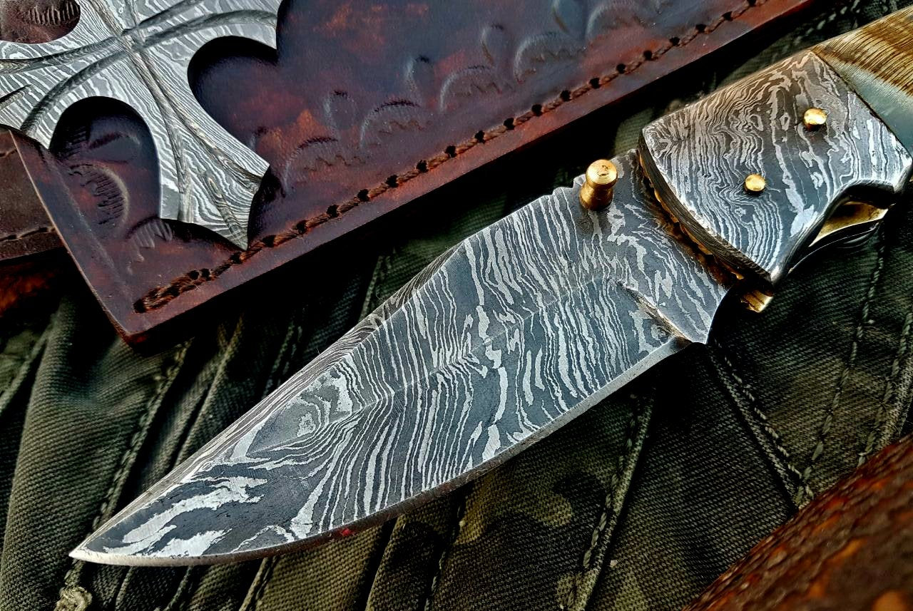 Custom Handmade Damascus Steel Folding Knife - Image 3