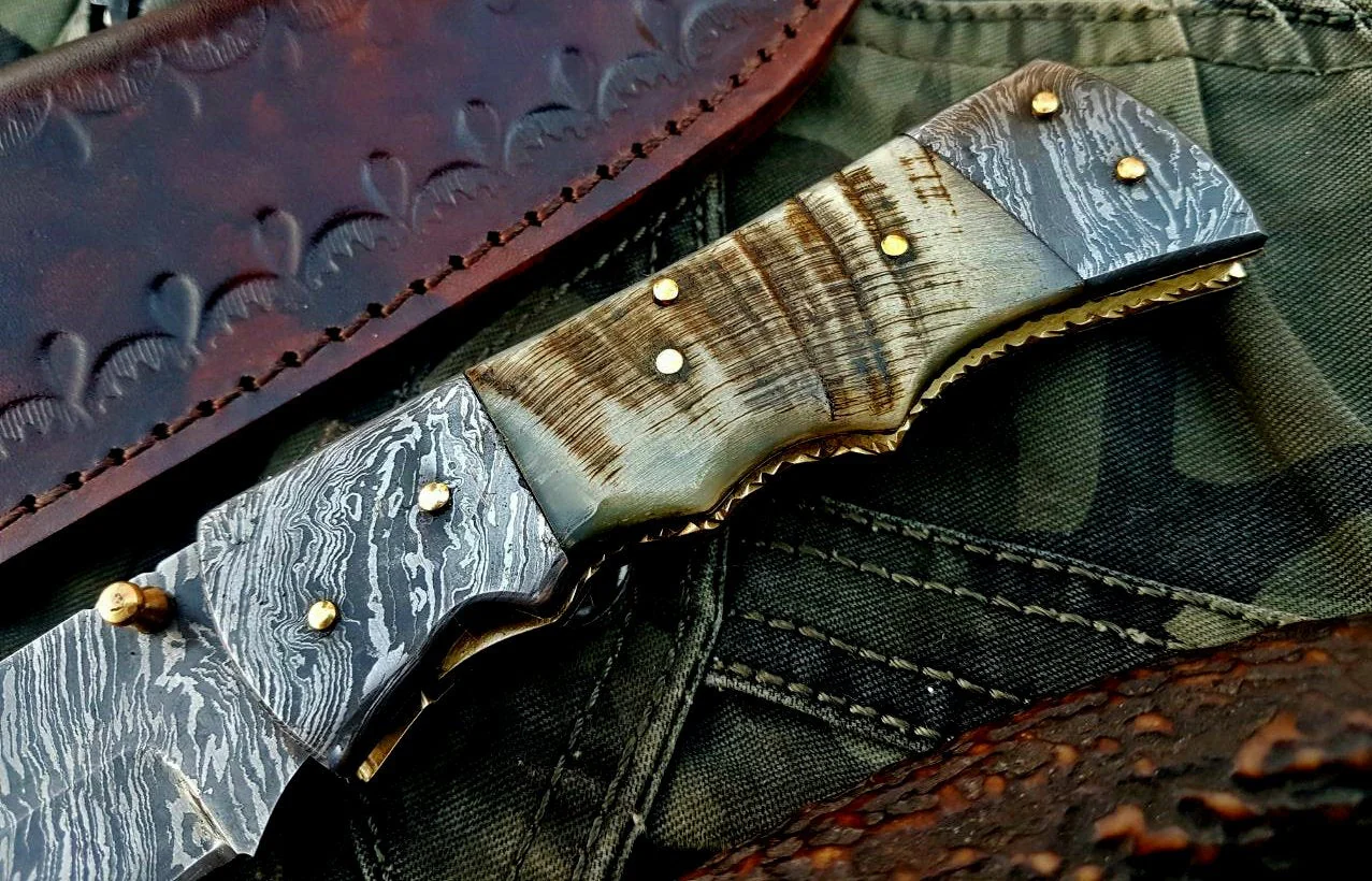 Custom Handmade Damascus Steel Folding Knife - Image 4