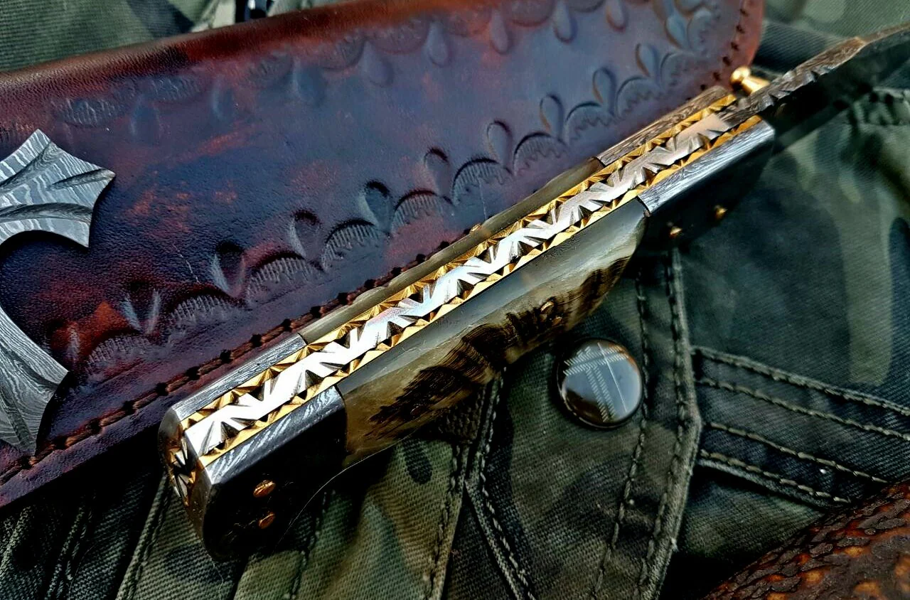 Custom Handmade Damascus Steel Folding Knife - Image 5