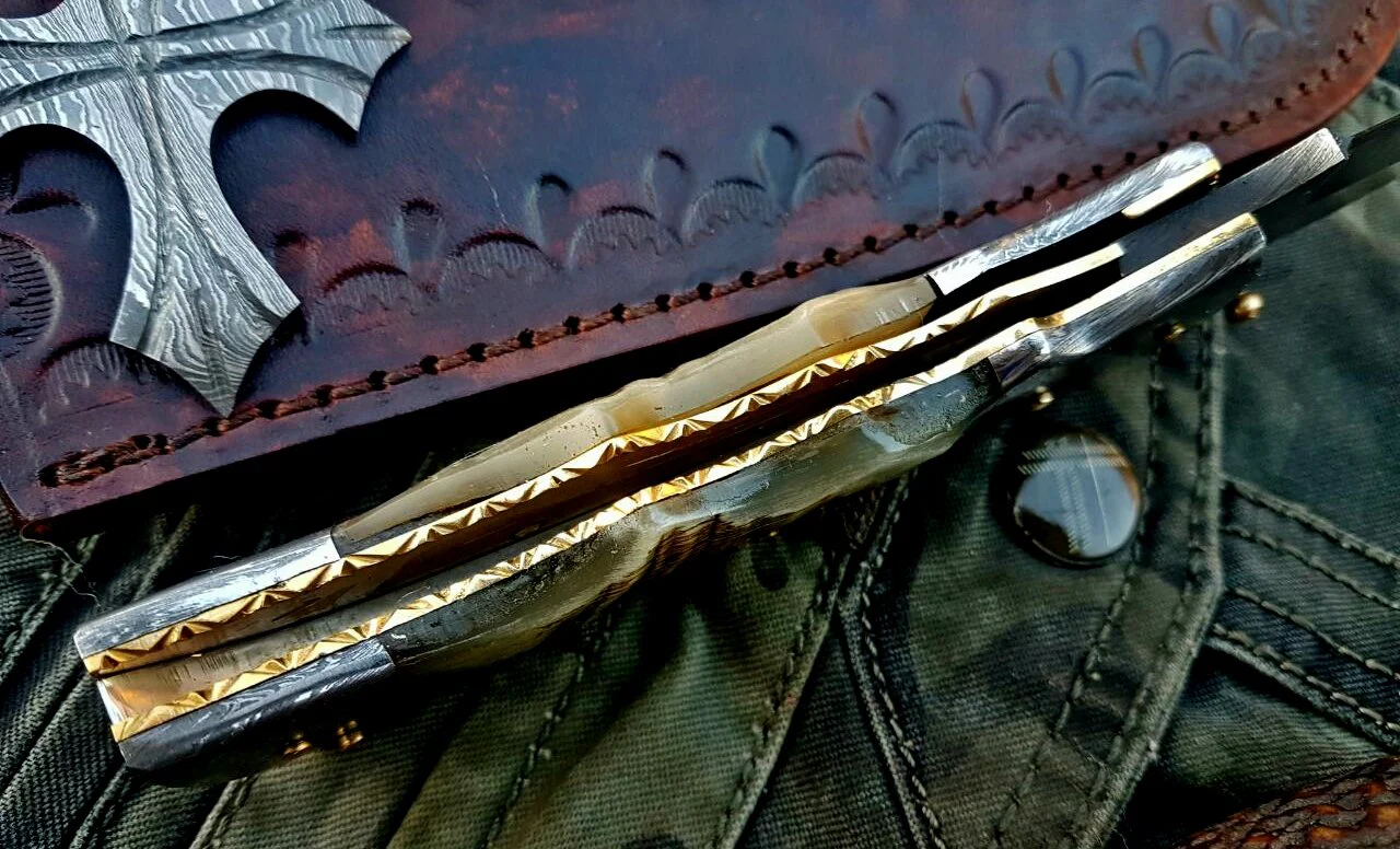 Custom Handmade Damascus Steel Folding Knife - Image 6