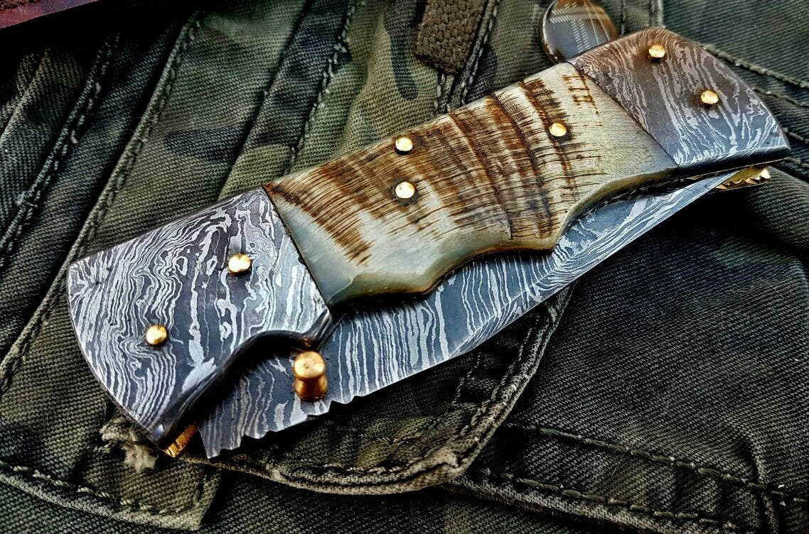 Custom Handmade Damascus Steel Folding Knife - Image 7