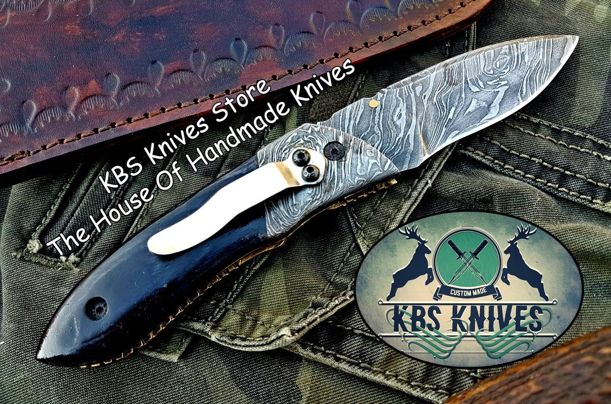Custom Handmade Damascus Steel Folding Knife With Pocket Clip - Image 3
