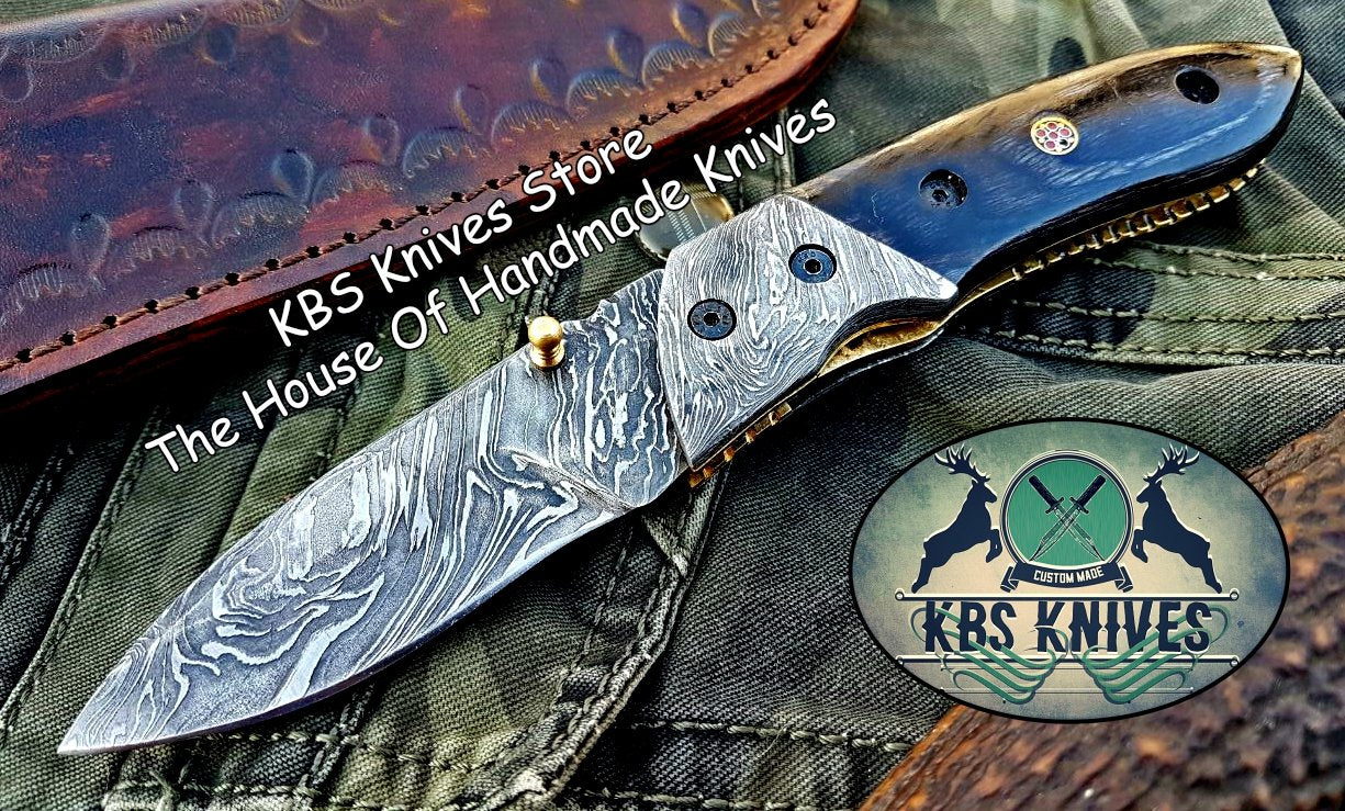 Custom Handmade Damascus Steel Folding Knife With Pocket Clip - Image 5