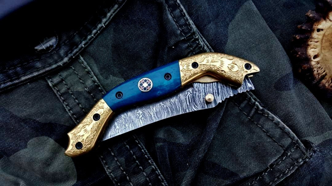 Custom Handmade Damascus Steel Folding Pocket Knife - Image 7