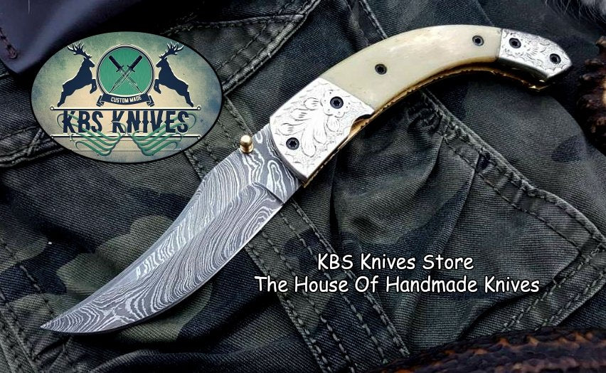 Custom Handmade Damascus Steel Folding Pocket Knife - Image 2