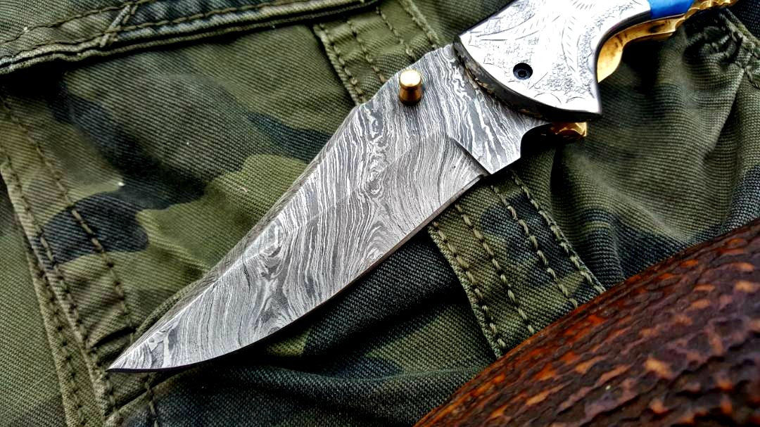 Custom Handmade Damascus Steel Folding Pocket Knife - Image 7