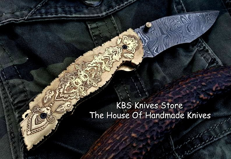 Custom Handmade Damascus Steel Folding Pocket Knife - Image 6