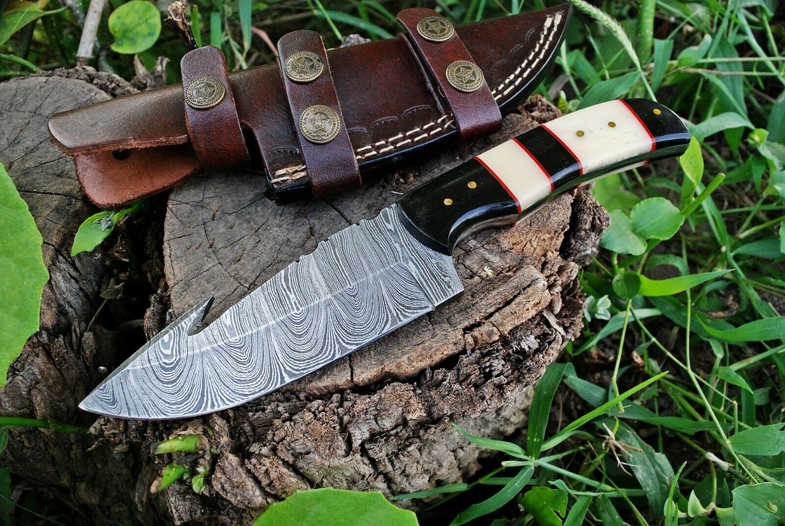 Custom Handmade Damascus Steel Guthook Hunting Knife - Image 2