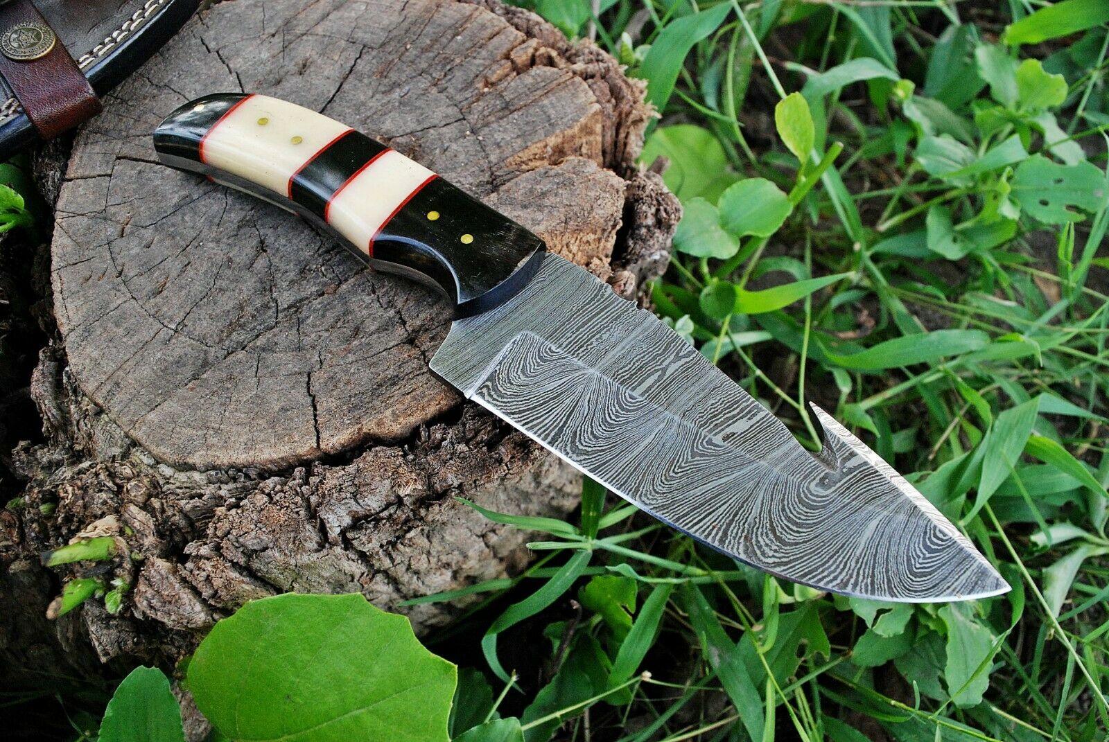 Custom Handmade Damascus Steel Guthook Hunting Knife - Image 3