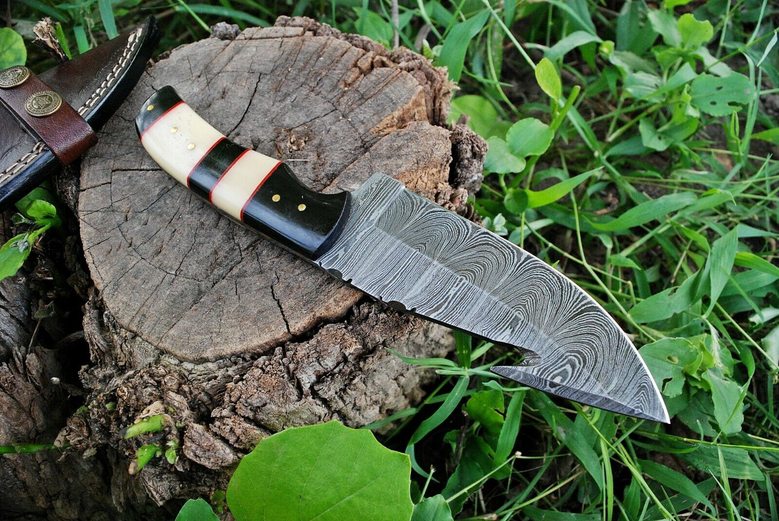 Custom Handmade Damascus Steel Guthook Hunting Knife - Image 4