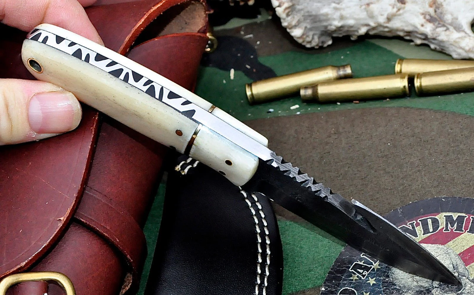 Custom Handmade Damascus Steel Guthook Skinning Knife - Image 2