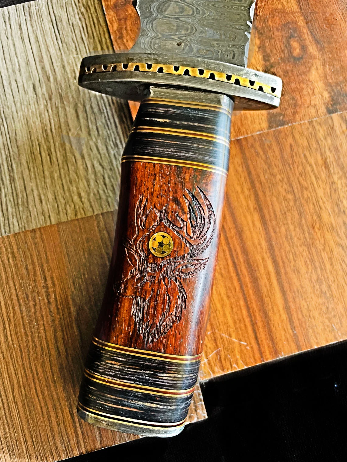 Custom Handmade Damascus Steel Hunting Bowie Knife - Image 2