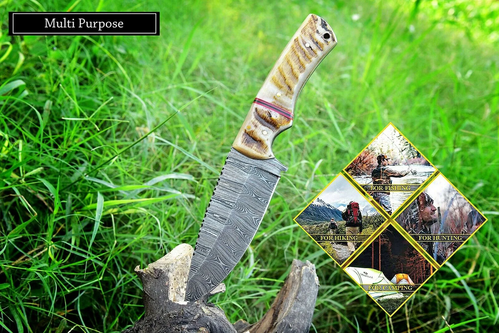 Custom Handmade Damascus Steel Hunting Knife - Image 2